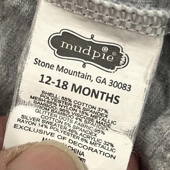 Mud Pie Baby Girl Darling Gray Ruffle Bubble Romper 12-18 Mo EUC SO CUTE - Picture 3 of 9